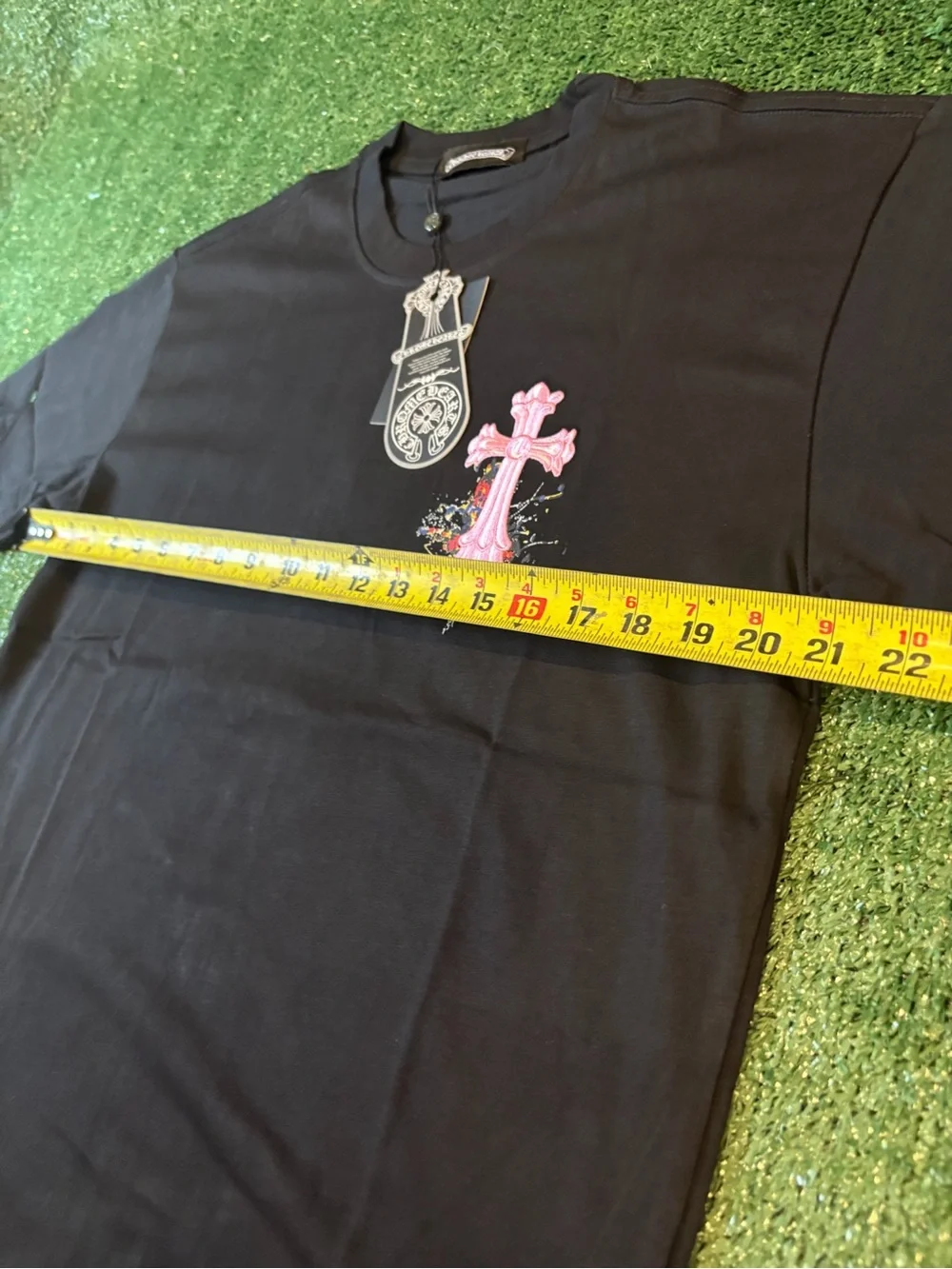 Men's Black Short Sleeve Tee with Pink Cross Graphic - Picture 7 of 7